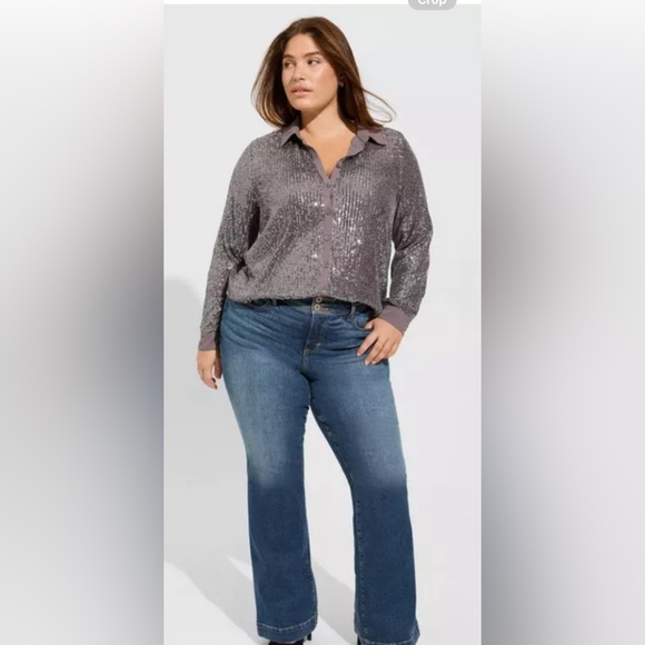 🦋Torrid Sequin Button-Front Long Sleeve Shirt - Picture 4 of 16